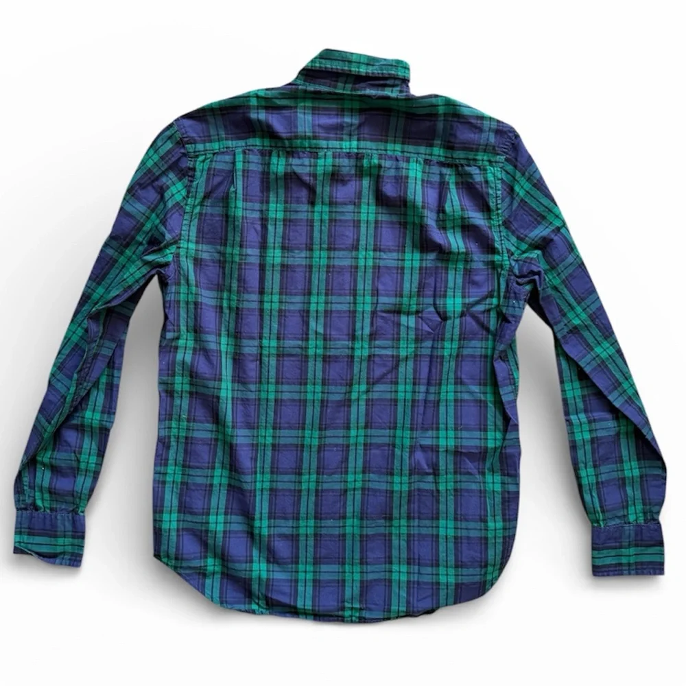 Crewcuts Flannel Plaid Green Blue Button-up Shirt Size 14 EUC